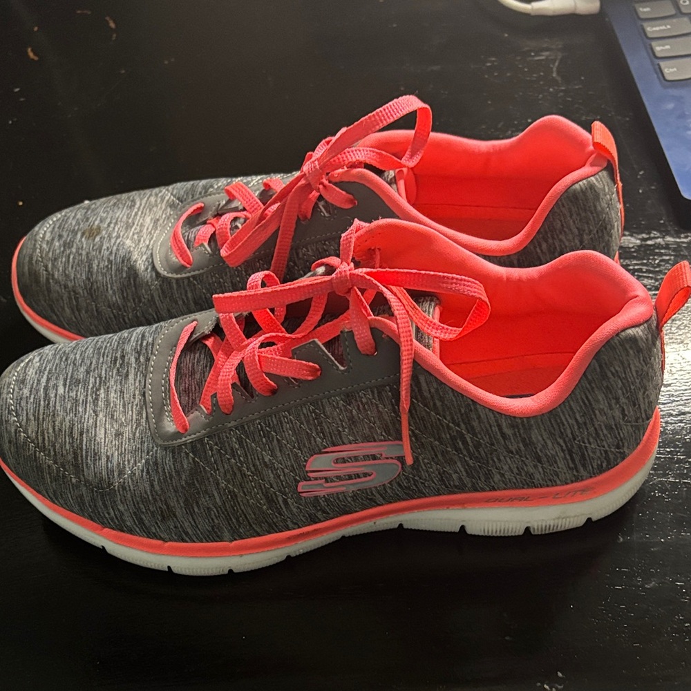Skechers Women's Charcoal and Coral Sneakers